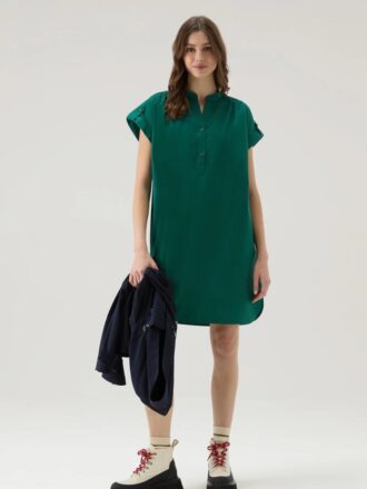 WOOLRICH POPLIN MEDIUM DRESS-EVERGREEN