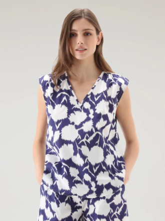 WOOLRICH PRINTED POPLIN BLOUSE-BLUE FLOWER