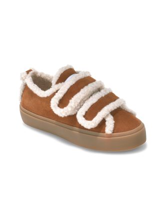 INUIKII SHEARLING LOW VELCRO SNEAKERS-BROWN