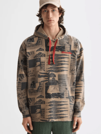 SCOTCH & SODA ALL-OVER PRINTED HOODIE-PLAZA TAUPE